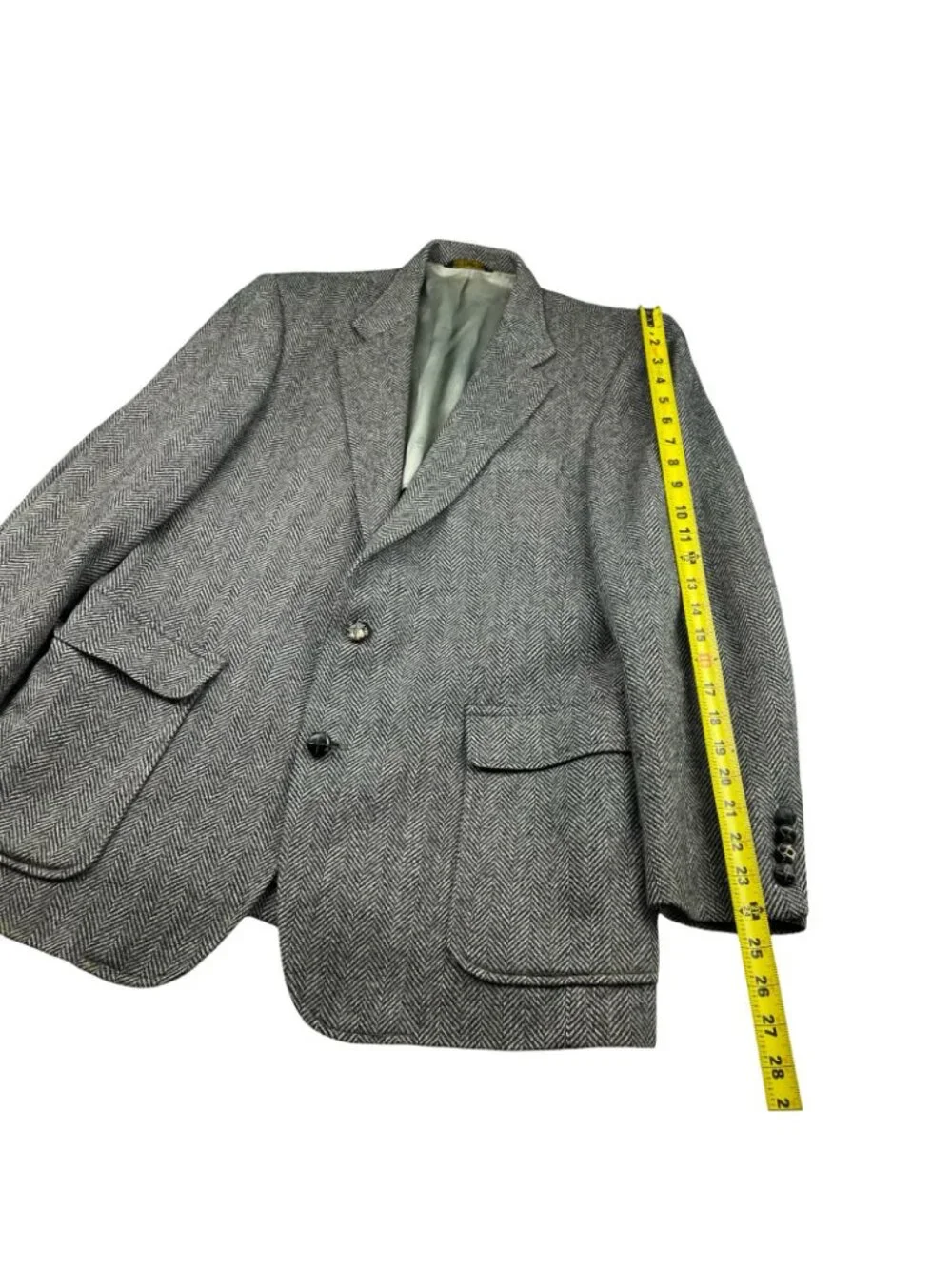 VTG Imperial Haggar Men's 100% Wool Tweed Blazer Gray Herringbone • USA • 42R
